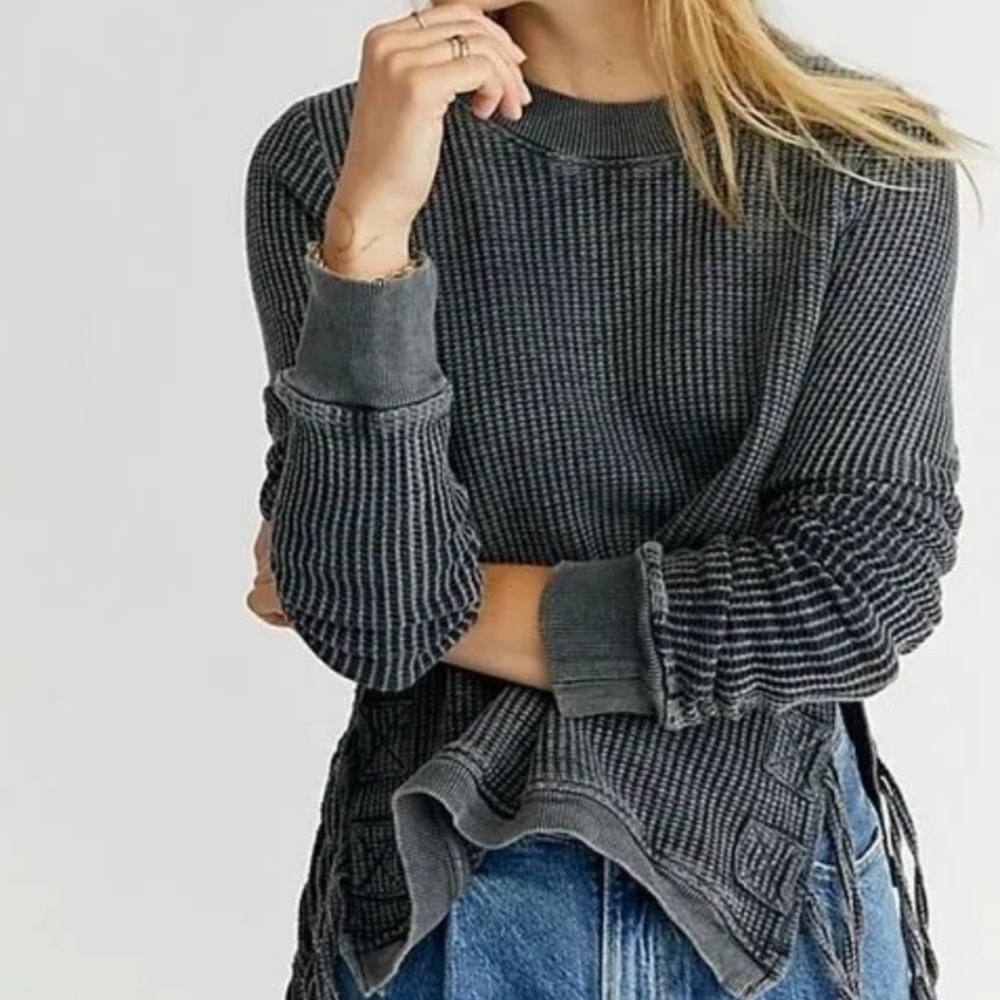Free People Interlaken Waffle Thermal Top Size Small FO One Long Sleeve Sweater
